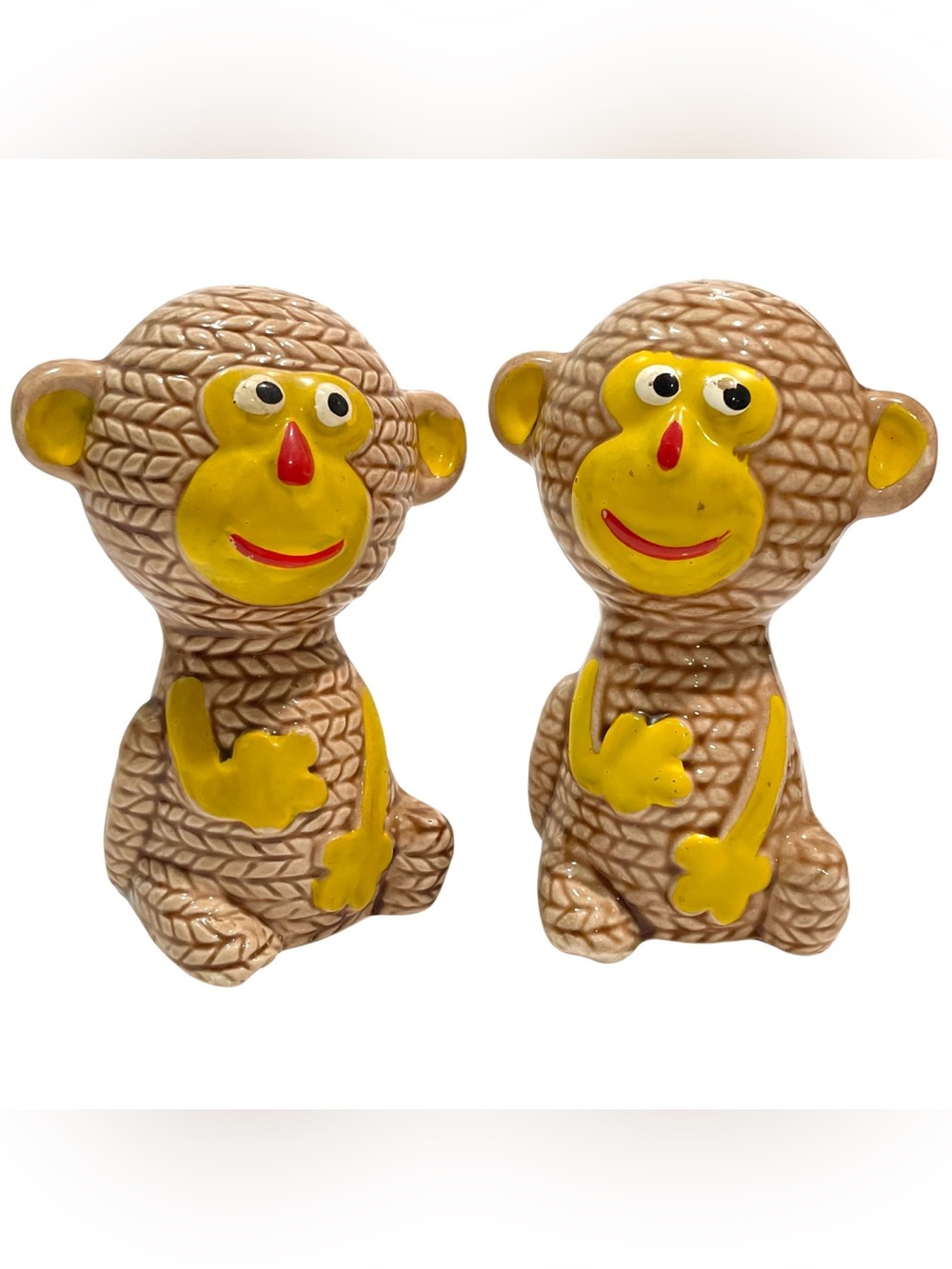 Vintage 1970s Sock Puppet Rope Monkey Salt and Pepper Shakers Anthropomorphic